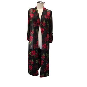 Siren Lily Women's Knit (sheer) Cardigan - Black and Red Floral